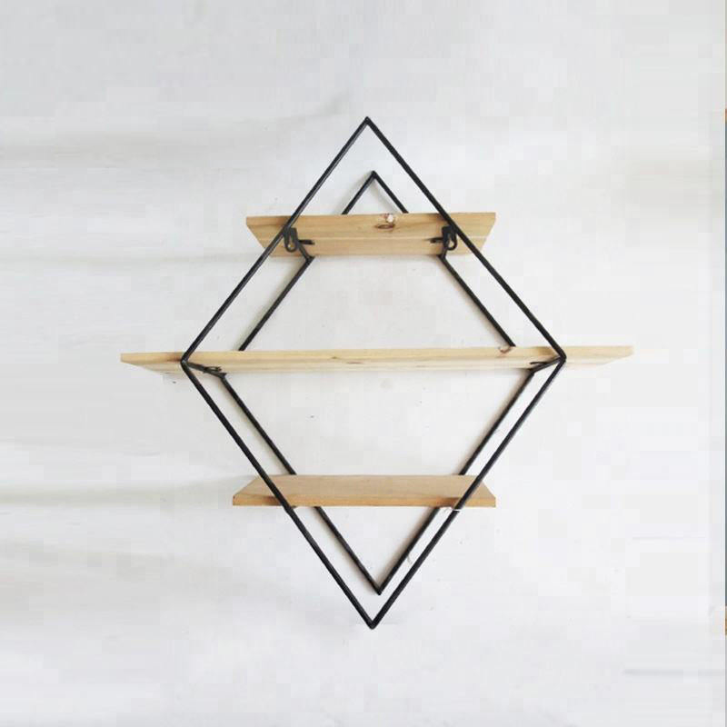 Large Modern Rustic Style Home Decoration Metal Frame Solid Wood Floating Wall Display Shelf