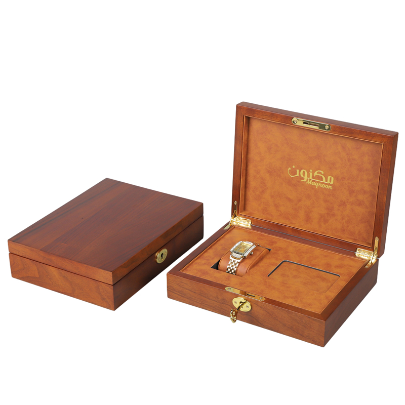 Solid Wood Jewelry Watch Box Handcrafted Anti Tarnish Lining Singel Layer Compartments Lockable Closure Soft Velvet Interior Compact Size Desktop Organizer