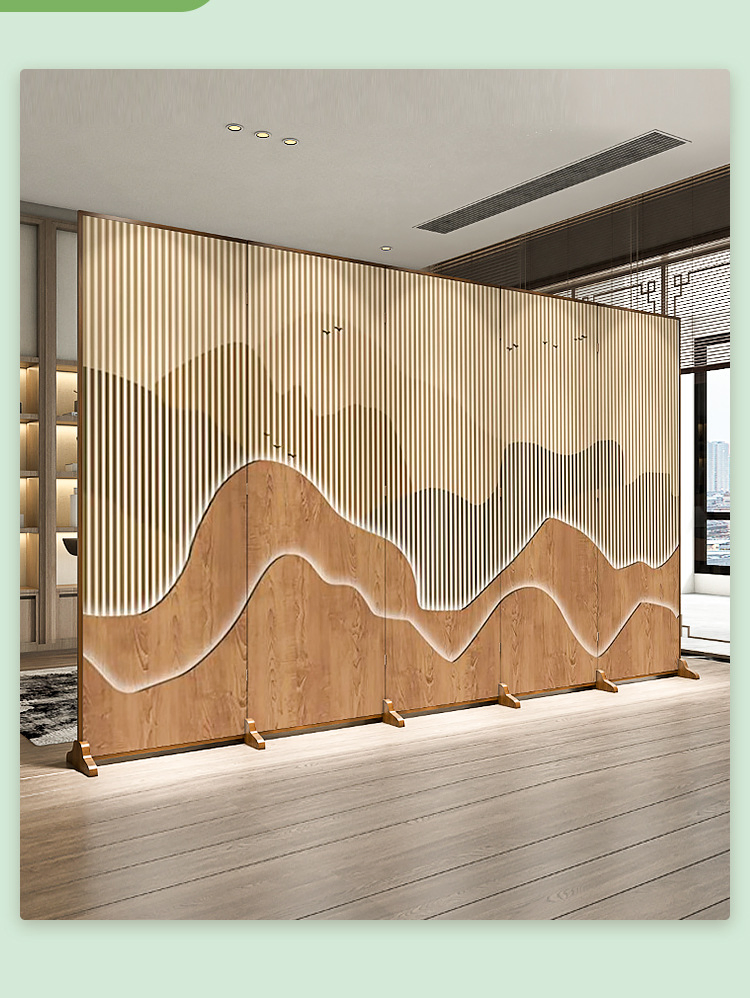 Wholesale Modern Chinese Style Room Divider with LED Lighting - Laser-Cut Wooden Screen for Living Room, Office, or Entryway (CN Supplier)