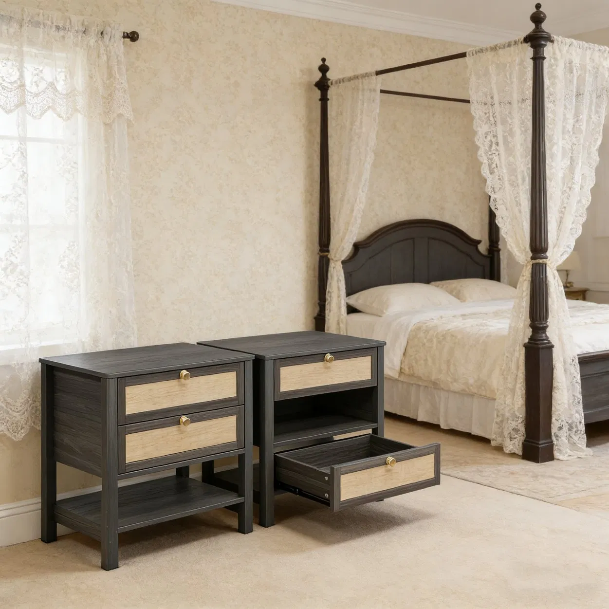 Black Stylish Modern Furniture Wooden Storage Nightstand for Bedroom Living Room Hotel