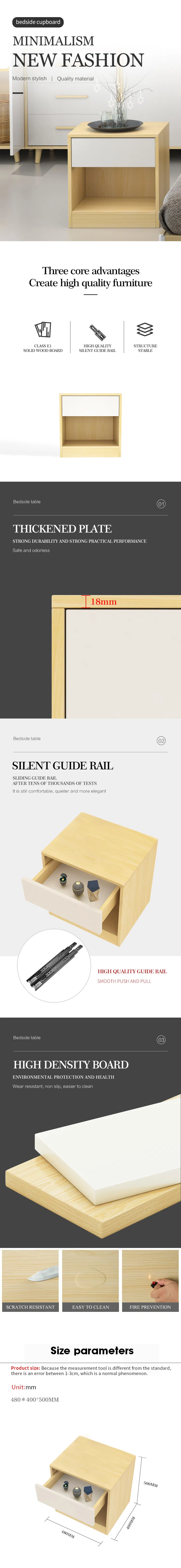 Simple Modern Bedroom Furniture Wooden Bed Side Table Nightstand