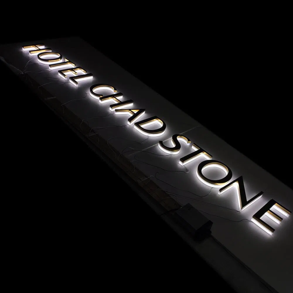 Custom Design Gold Mirror Finished Stainless Steel 3D Backlit Signage