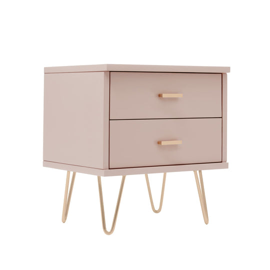 Modern Pink Painted Wood Nightstands with 2 Storage Drawers, Industrial Legs Contemporary Bedside Table, Lamp Table, Bedroom Night Stand