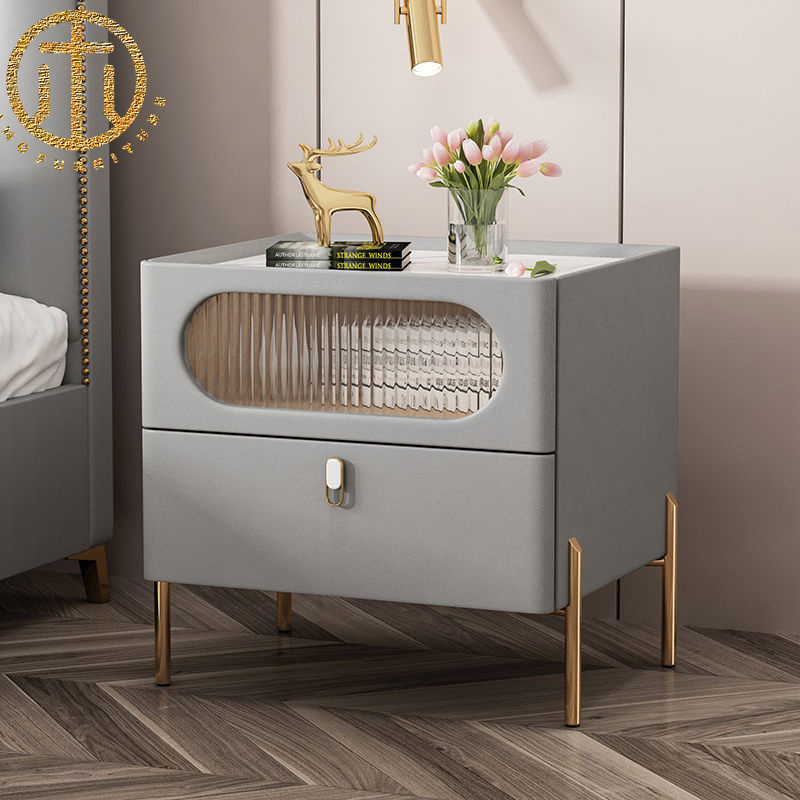 Small Net Red Glass L; Eather Slate Square Multifunctional Bedroom Nightstands