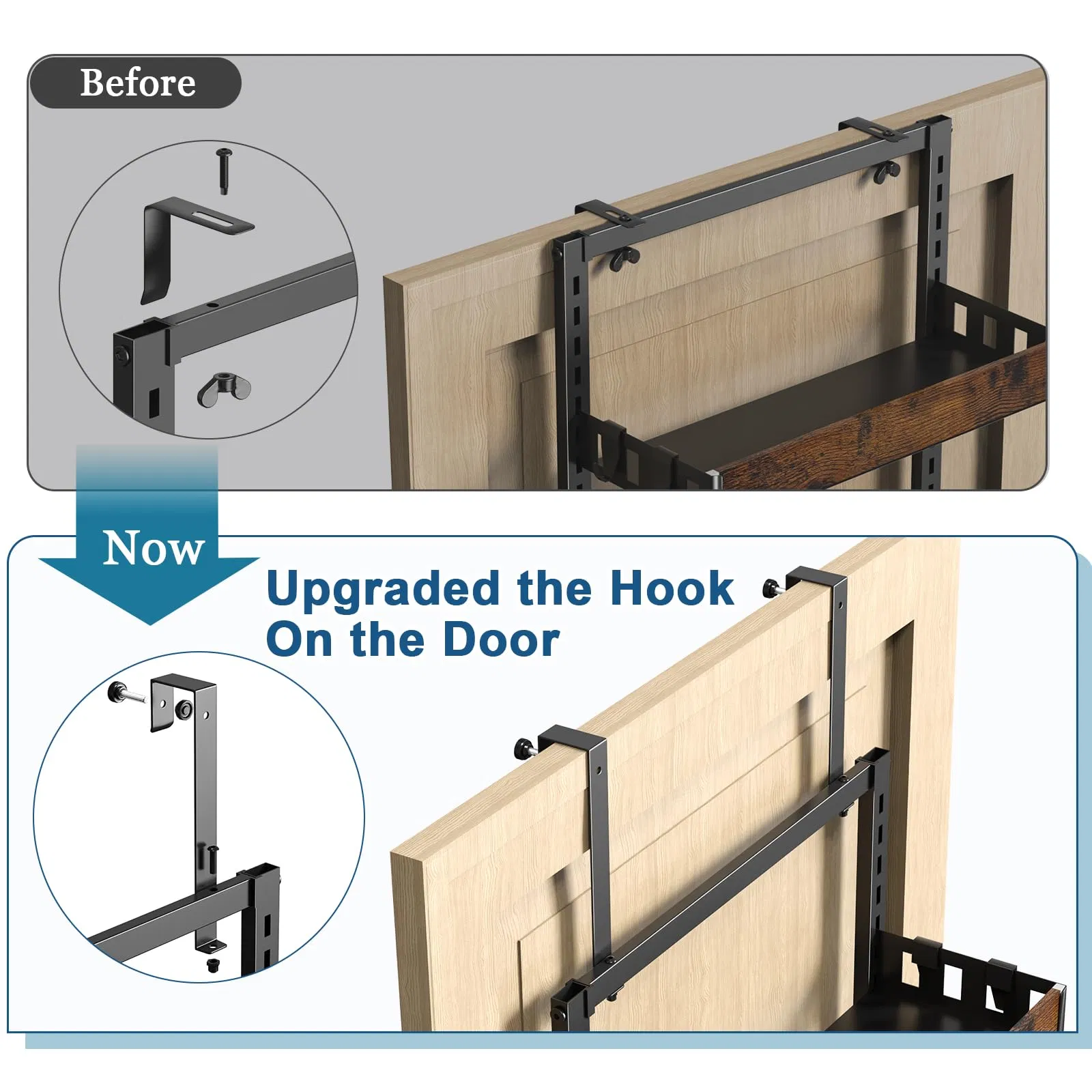 Over The Door Pantry Organizer, 6-Tier Adjustable Wooden Basket Kitchen Pantry Door Organization and Storage, Heavy-Duty Metal Hanging Kitchen Spice Rack