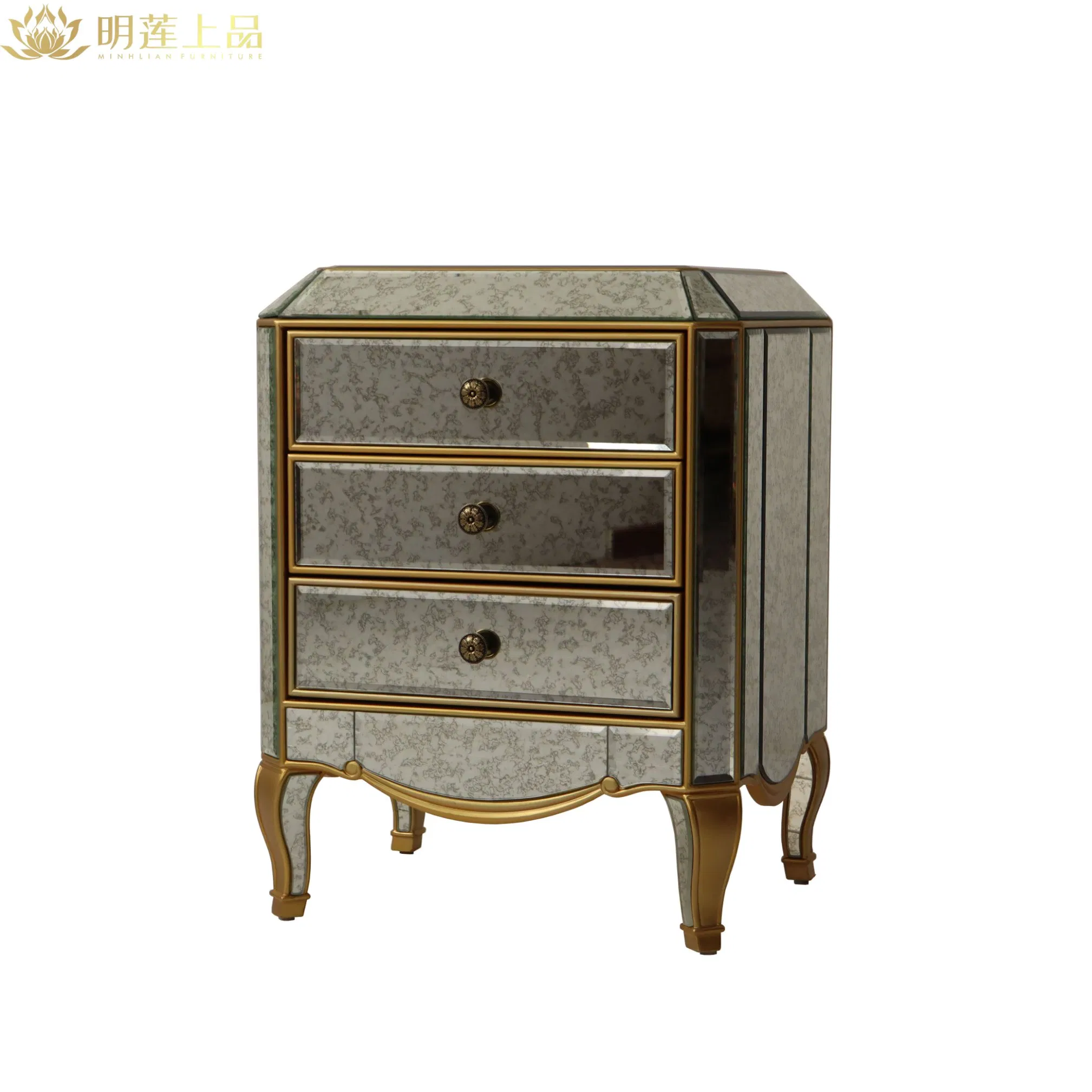 Elegant Hotel Bedroom Nightstand with Vintage Antique Mirror
