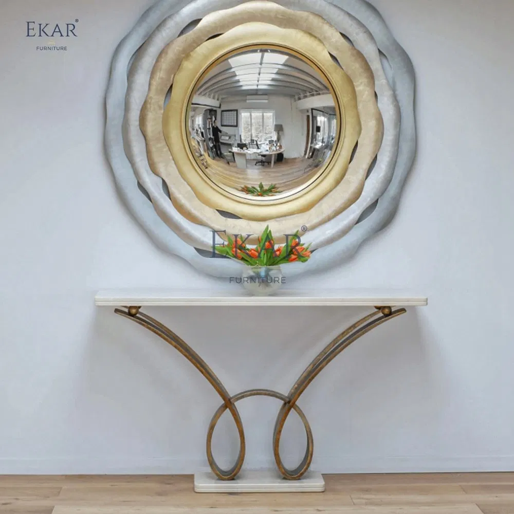 Modern Metal Console Table with Wooden Top for Entryway or Living Room