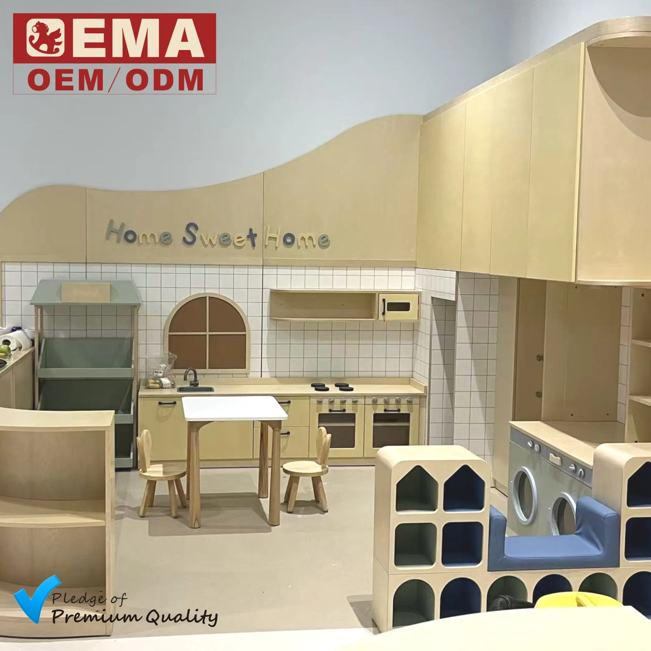 EMA Wooden Kids Children Pretend Play Role Play Kitchen Supermarket Rocery Toy Furniture for Toddler Home Daycare Childcare Kindergarten Nursery Preschool