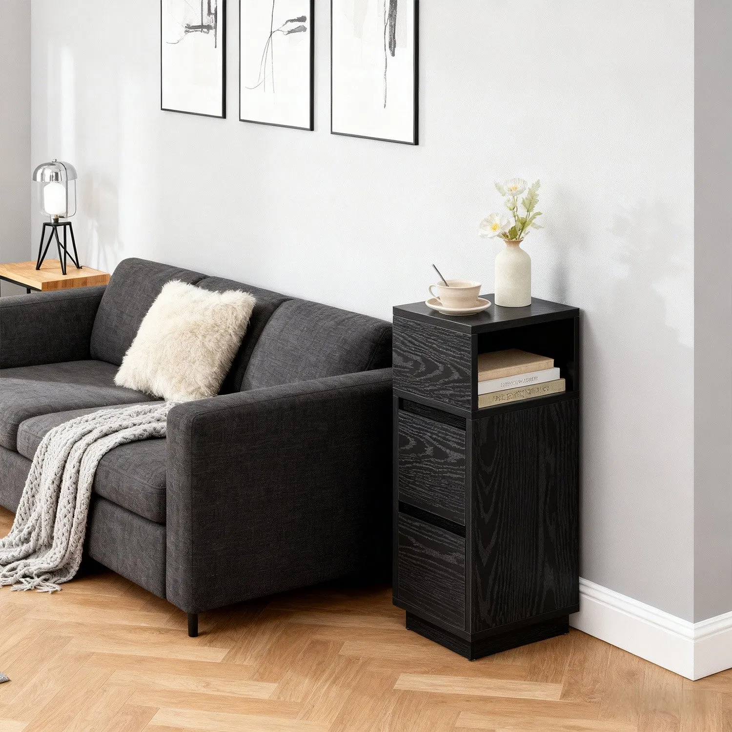 Night Stand Bed Side Table Sofa End Table Bedside Table Nightstand with 3 Wood Drawers for Bedroom Living Room