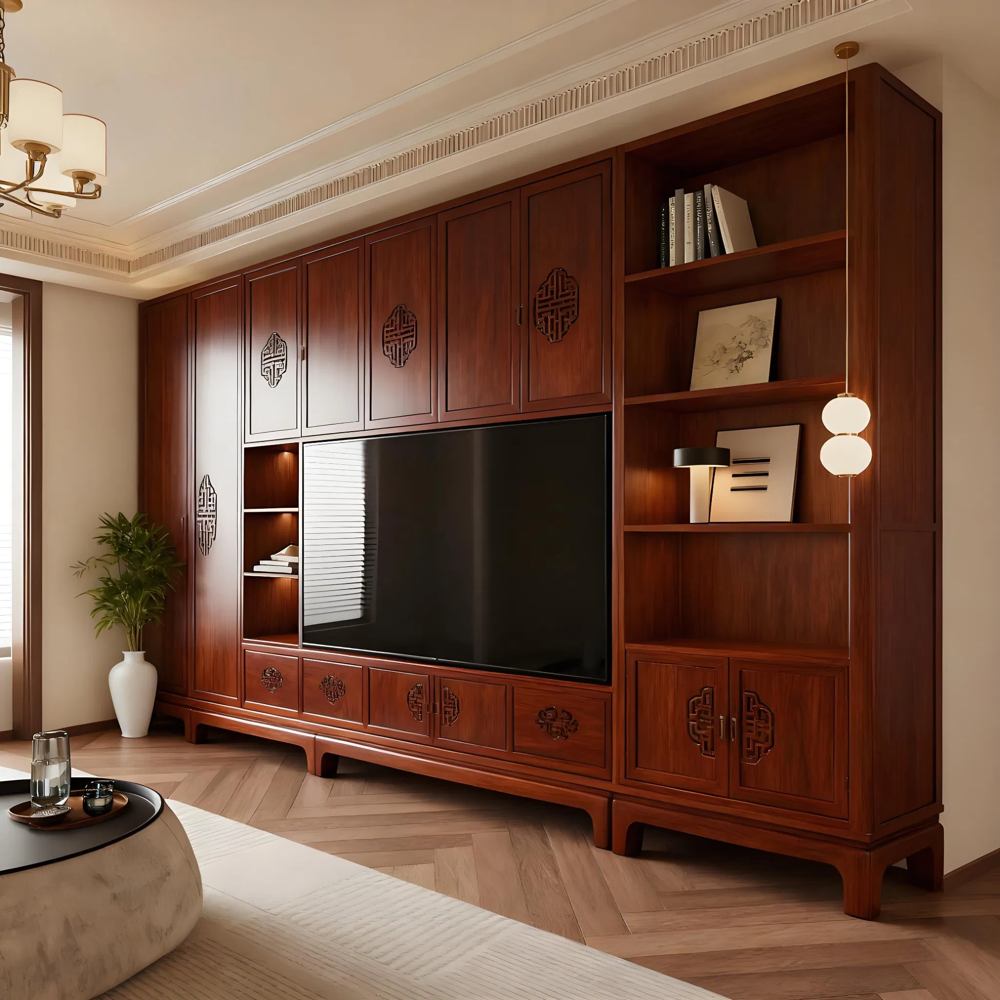 Custom High-End Minimalist Wooden TV Stand with LED Lighting