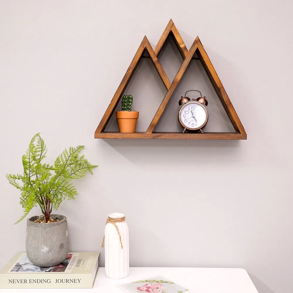 Triangle Mountain Design Wood Home Decor Wall Floating Shelf for Living Room