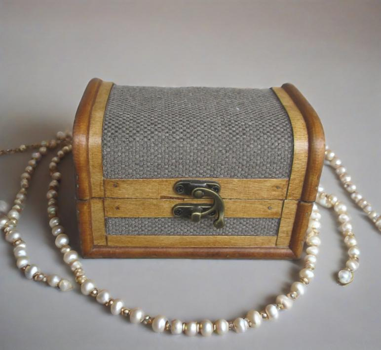 Chic Handcrafted Handbag Box, Vintage Wooden Treasure Chest Set/3, Dress-up/Make-up Organizer, Elegant Style Black Linen Storage Box/Gemstone&Jewelry Case