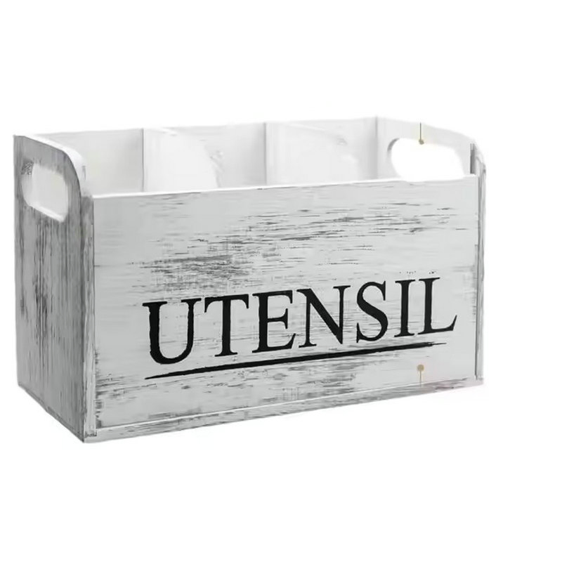 Large Kitchen Utensils Holder with 4 Compartments Wooden Organizer Ez29773