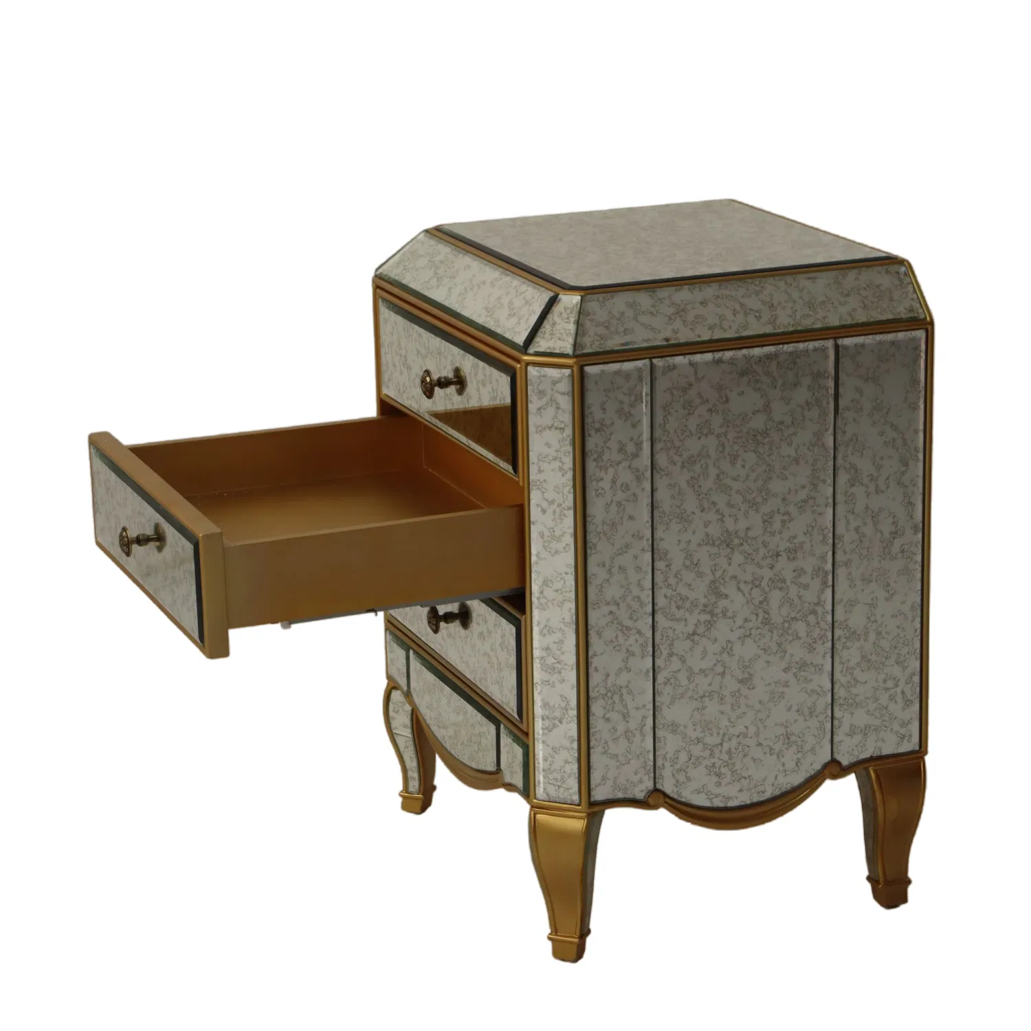 Elegant Hotel Bedroom Nightstand with Vintage Antique Mirror