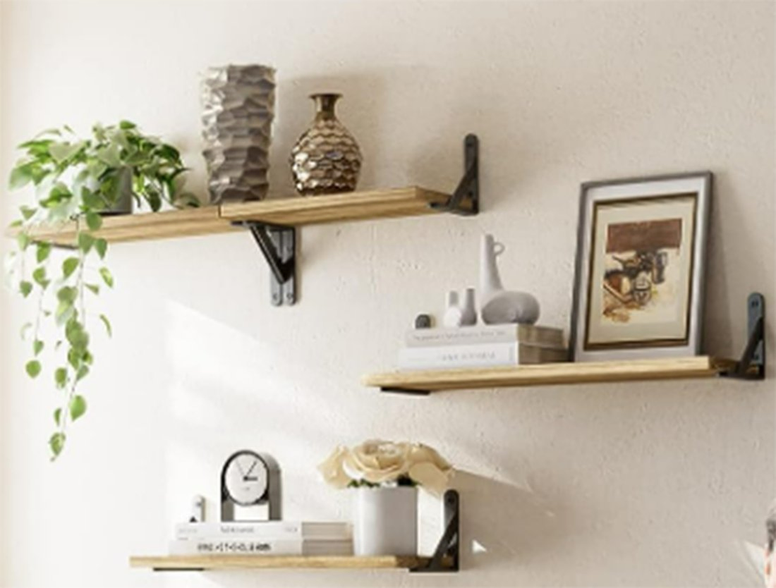 Floating Wood Wall Shelves for Bedroom