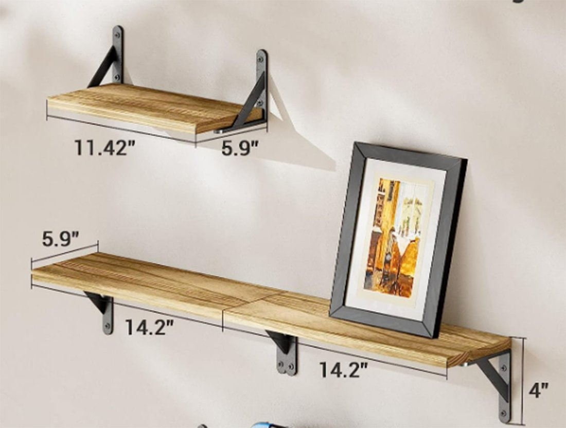 Floating Wood Wall Shelves for Bedroom