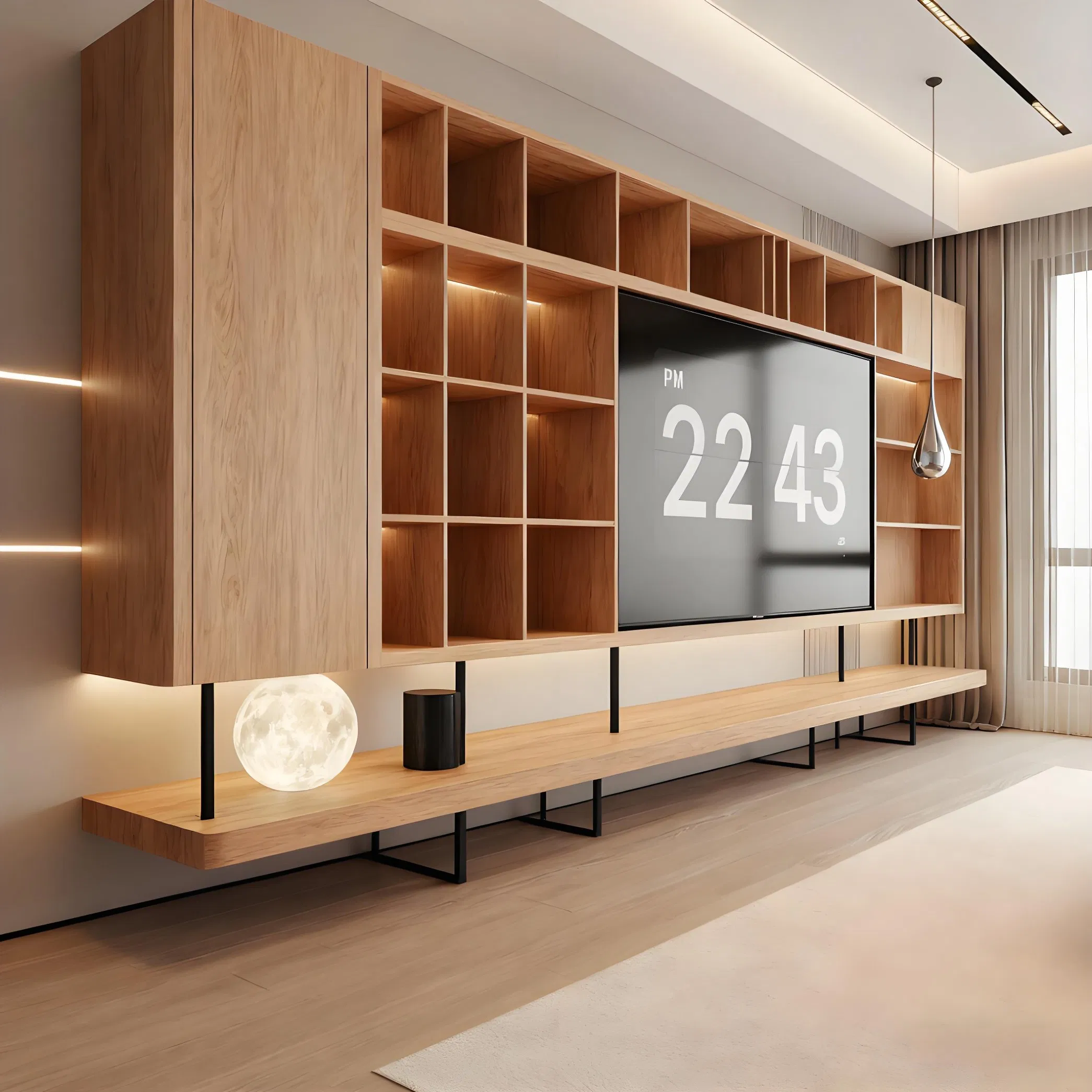 Custom High-End Minimalist Wooden TV Stand with LED Lighting