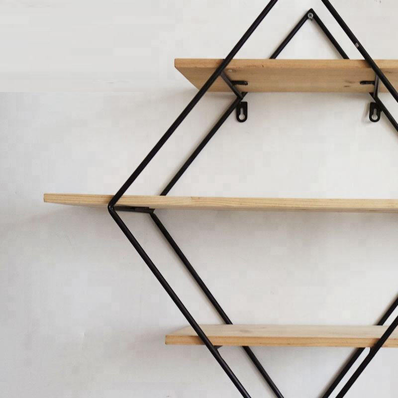 Large Modern Rustic Style Home Decoration Metal Frame Solid Wood Floating Wall Display Shelf
