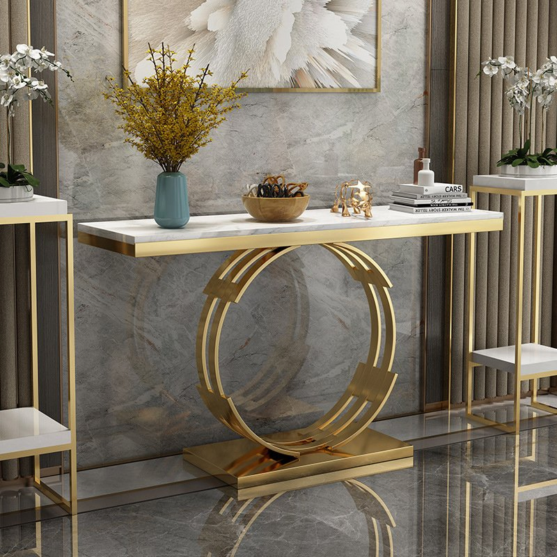 Luxury Modern Hotel Furniture Living Room Entryway Side Gold Metal Console Table