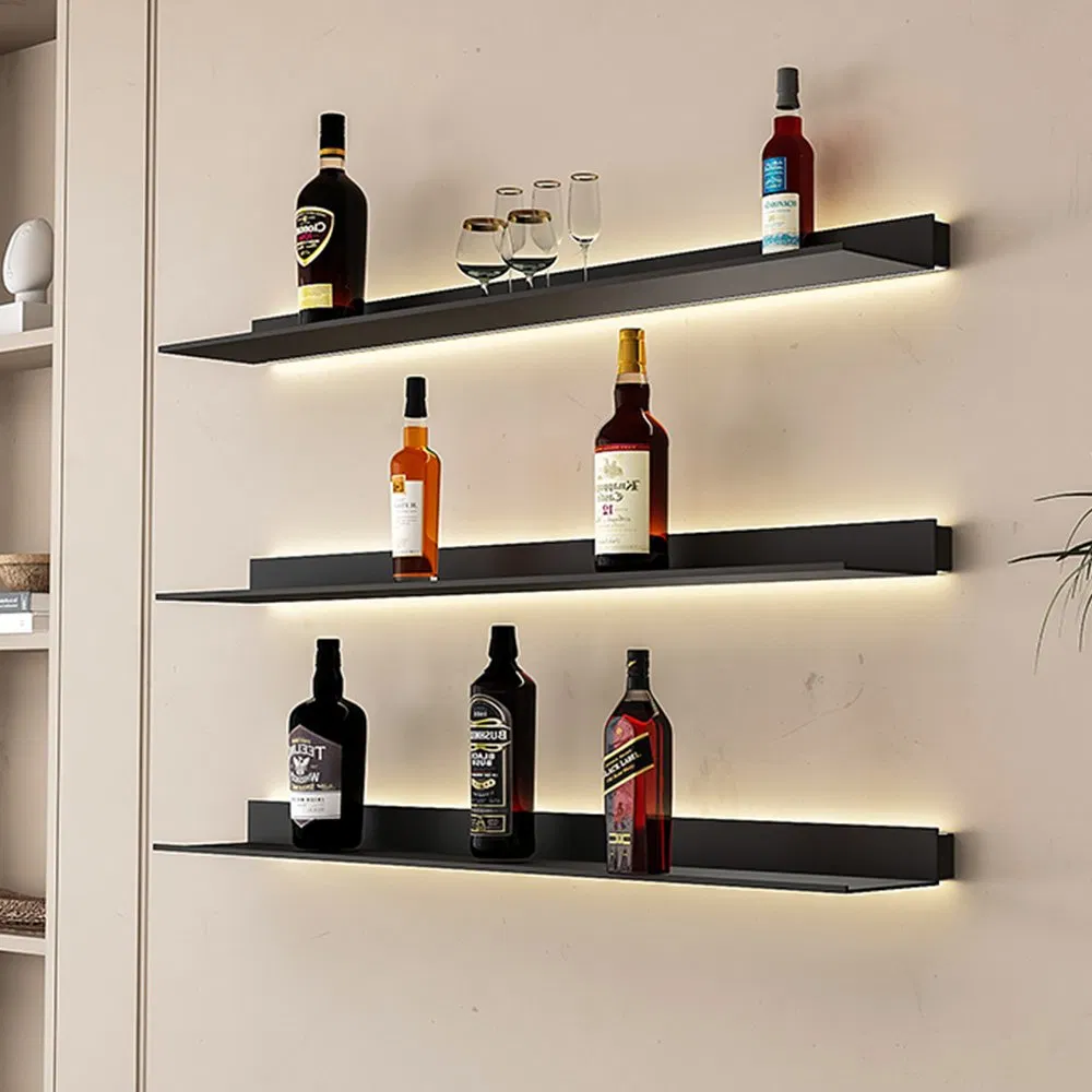 Black LED Floating Shelf with Long-Life Lighting, Wall Shelf with Light