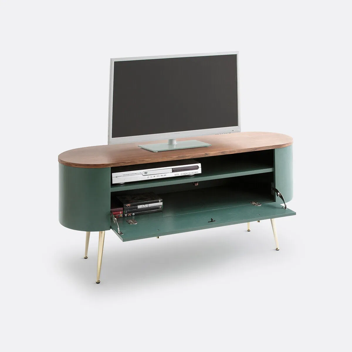 Minimalist Practical Solid Wood TV Stand with Metal Legs &amp; Open - Shelf Storage Cabinet for Living Room or Bedroom