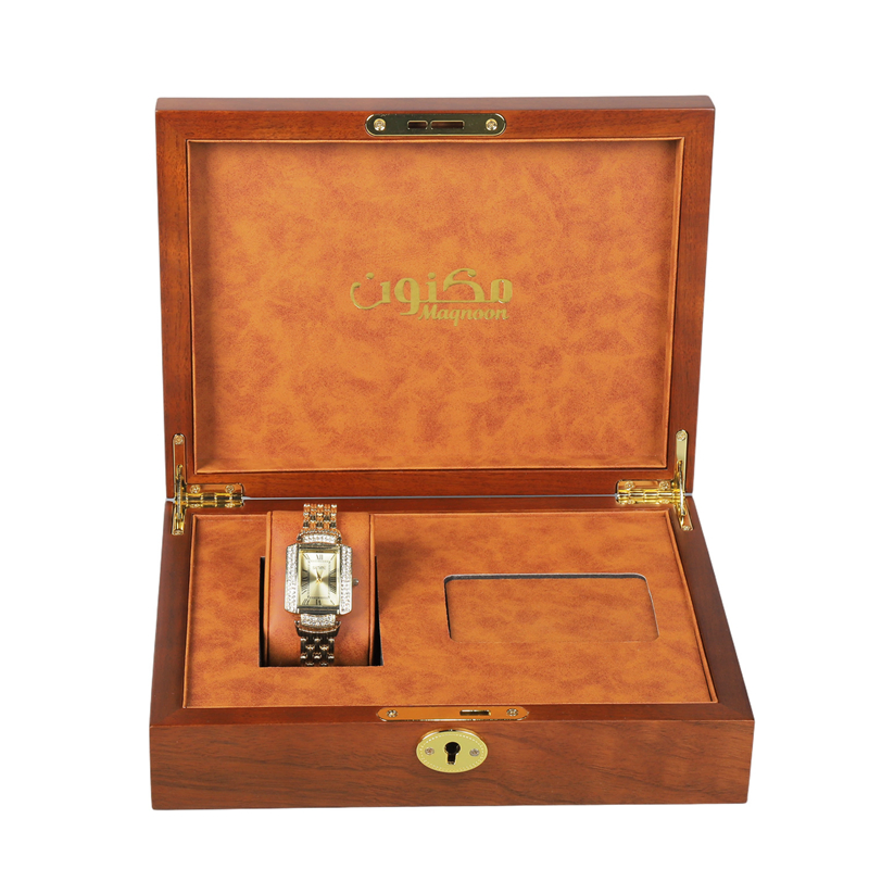 Solid Wood Jewelry Watch Box Handcrafted Anti Tarnish Lining Singel Layer Compartments Lockable Closure Soft Velvet Interior Compact Size Desktop Organizer