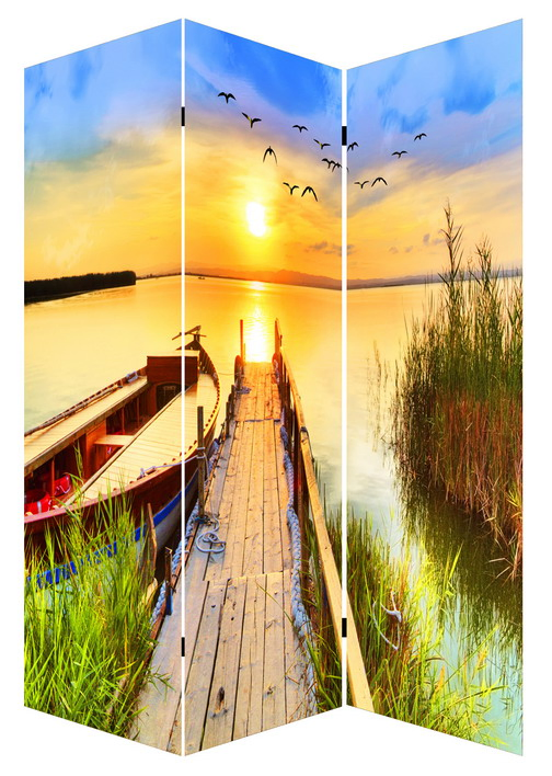 Natural Style Decorative 3 Panel Canvas &amp; Wooden Screen &amp; Room Dividers with Landmarks Printing