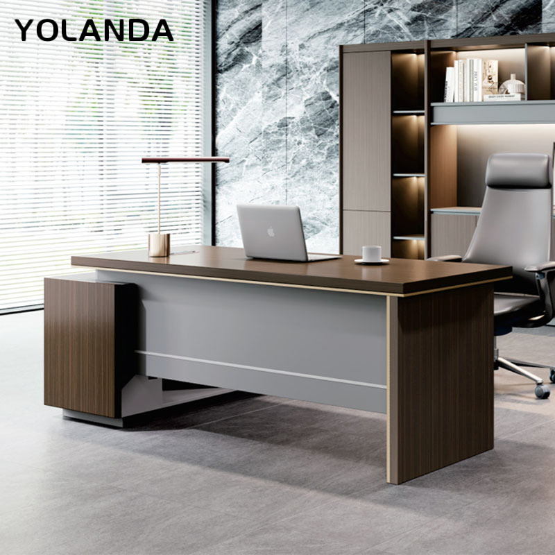 Yolanda Modern Executive Corner Desk President Office Wood Computer Table Convertible Design Featuring Melamine Panel Style
