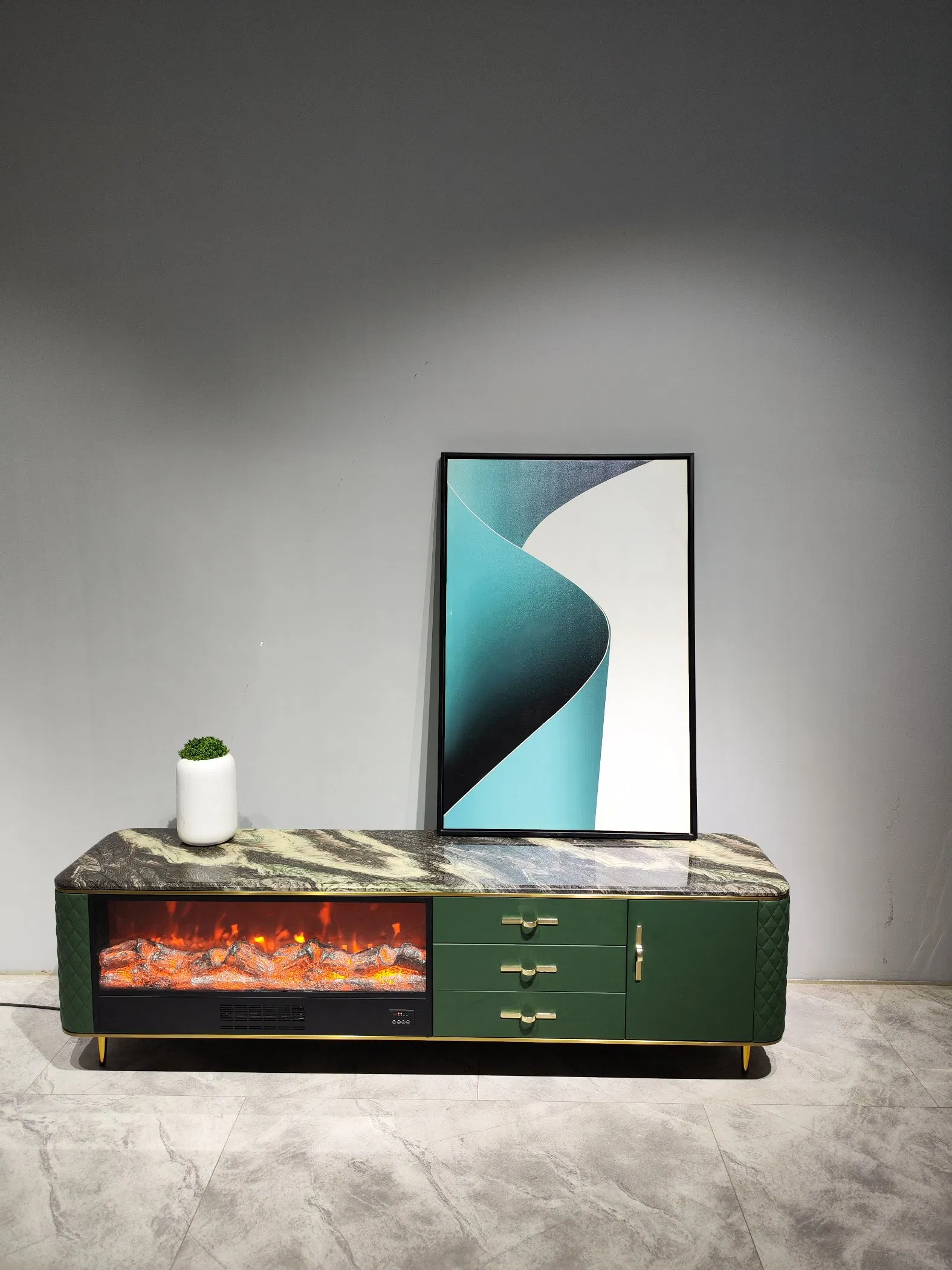 The Newest TV Stand with Shelves Modern Minimalist Design Marble Patterned TV Cabinet