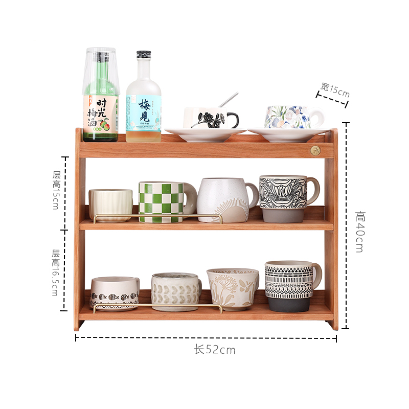 Wooden Kitchen Storage Organizer for Tea Cup Display