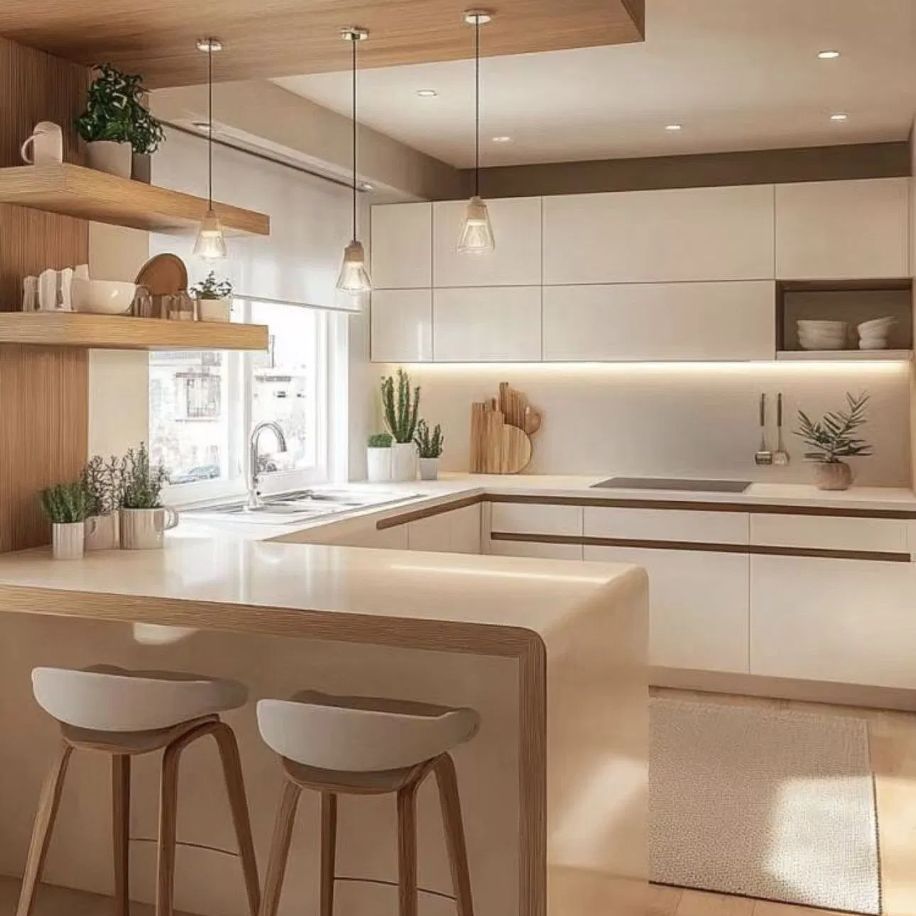 Elegant U-Shape Wooden Kitchen Organizer for Contemporary Spaces