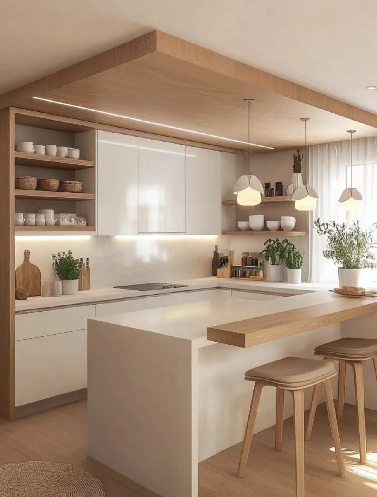 Elegant U-Shape Wooden Kitchen Organizer for Contemporary Spaces