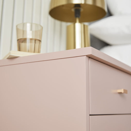 Modern Pink Painted Wood Nightstands with 2 Storage Drawers, Industrial Legs Contemporary Bedside Table, Lamp Table, Bedroom Night Stand