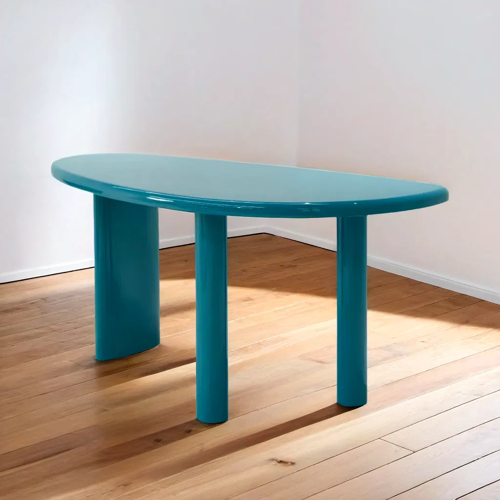 Vintage Inspired Curved Edge Teal Console Table with Storage Shelf for Entryway or Hallway Decor