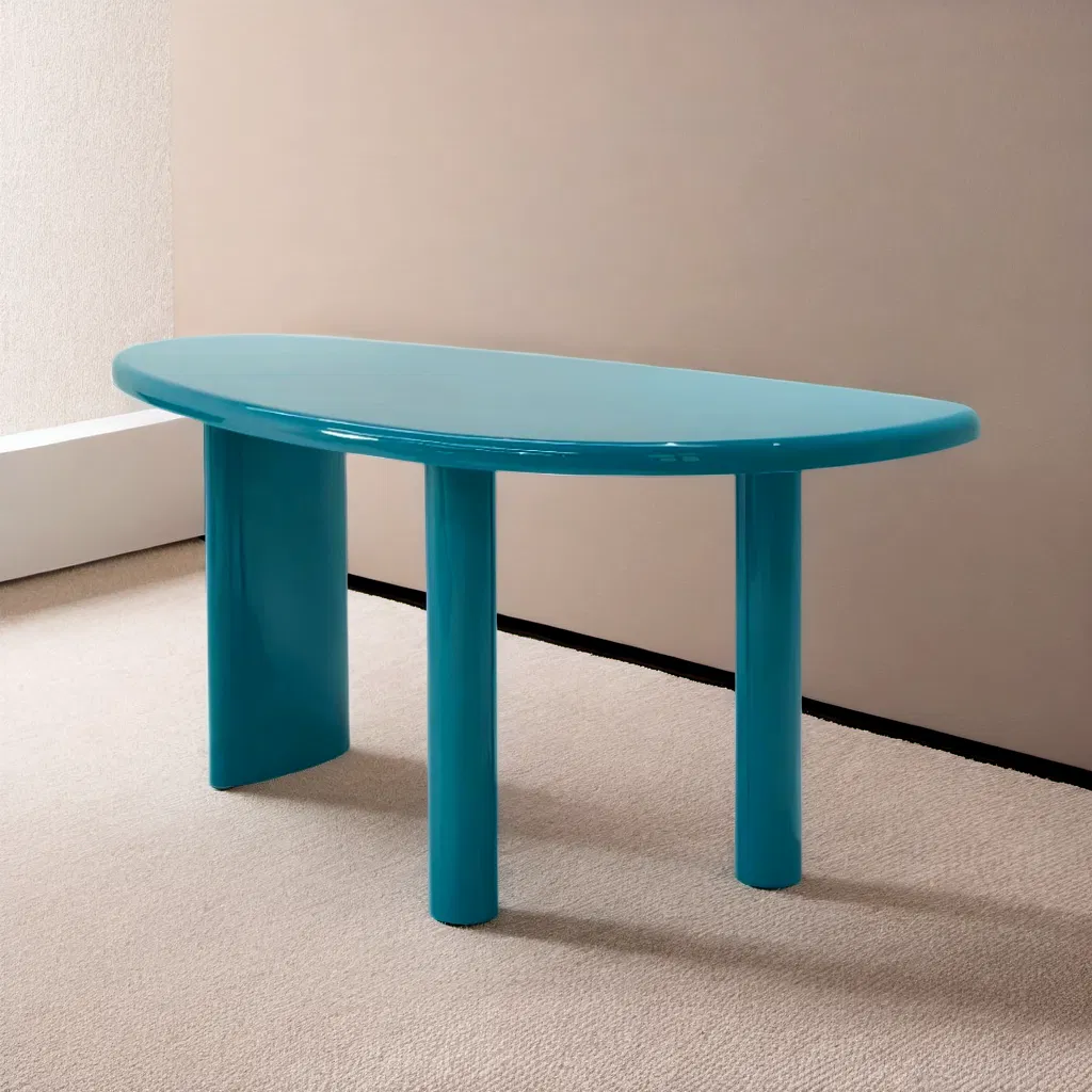 Vintage Inspired Curved Edge Teal Console Table with Storage Shelf for Entryway or Hallway Decor