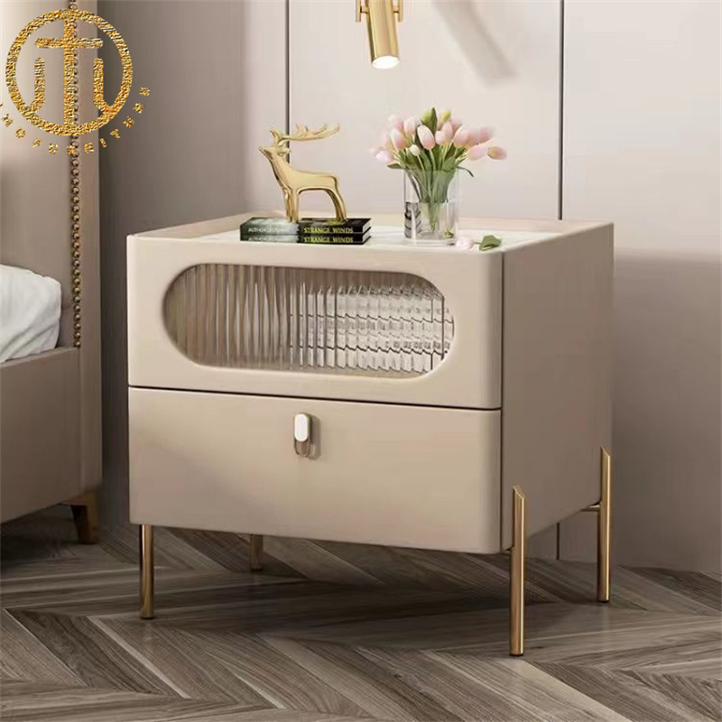 Small Net Red Glass L; Eather Slate Square Multifunctional Bedroom Nightstands