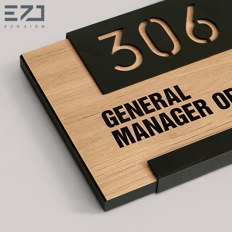 Interchangeable Wood&Metal Plate Office Name Changeable Office Door Sign Wayfinding Signage