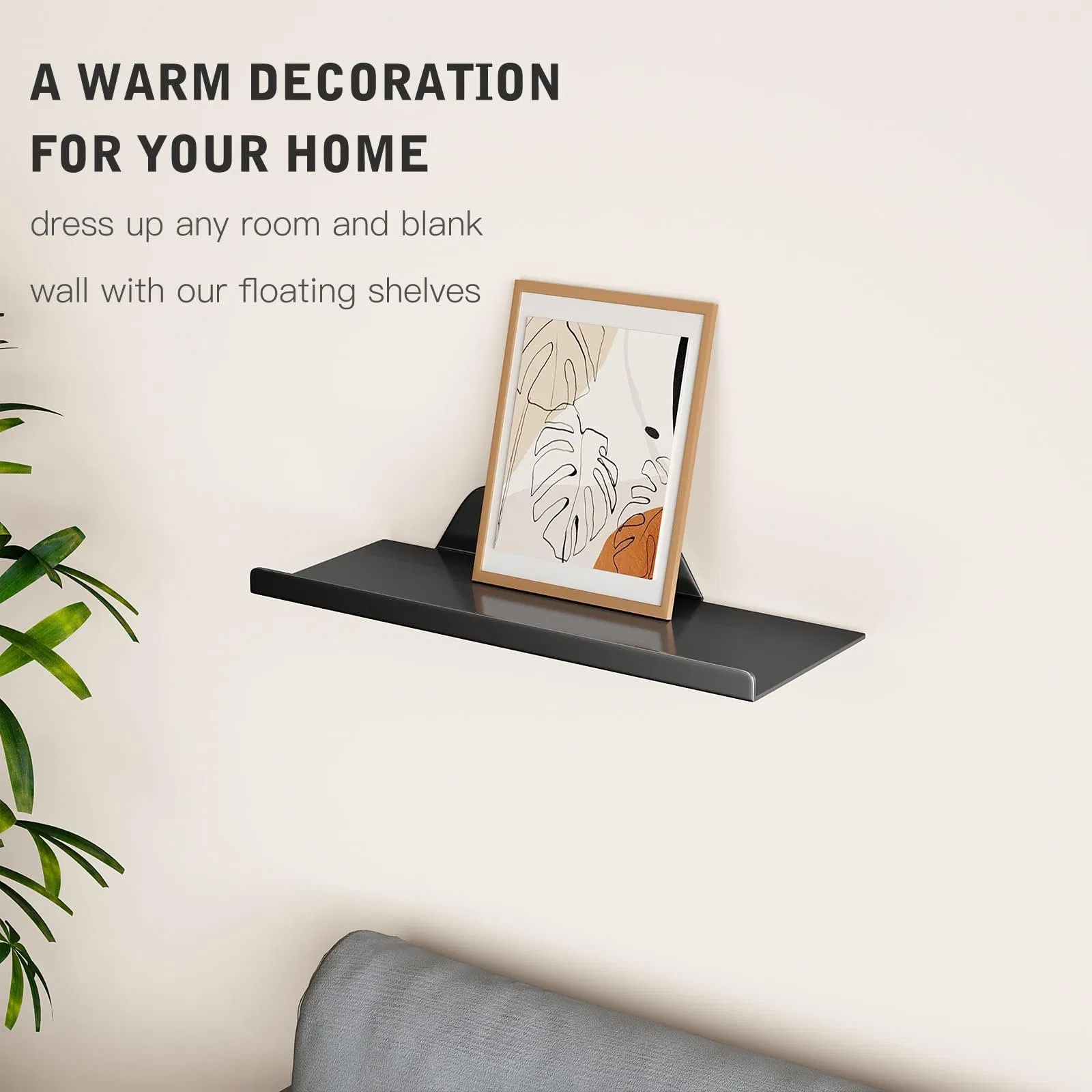 Floating Shelf for Wall off Center Metal Shelf Modern Hanging Shelf with Lip for Living Room Bedroom Bathroom Kitchen Plants