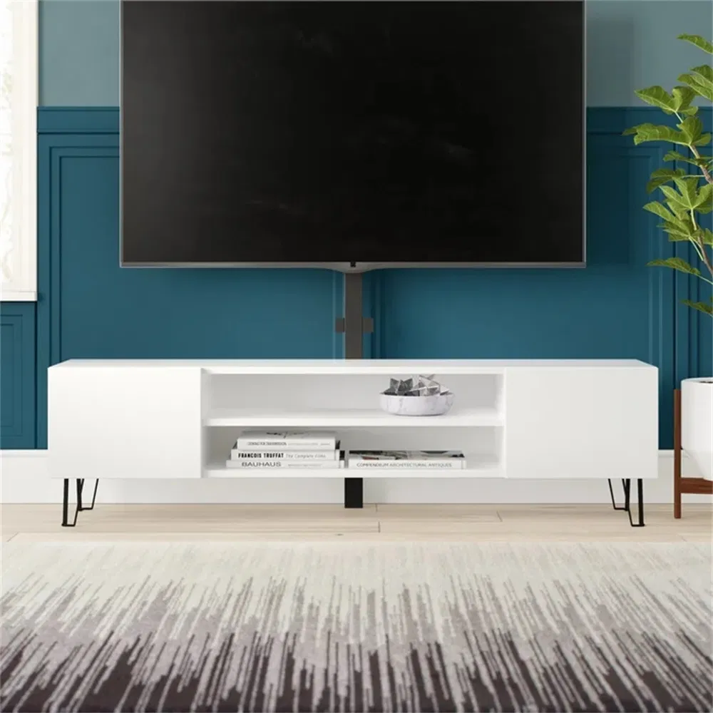 Modern Minimalist Style White Multicolor Wooden TV Stand with 2 Storage Drawers