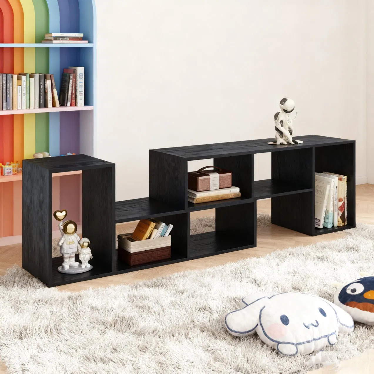 Black Stylish Minimalist Modern Furniture Durable Poplar TV Stand for Storage Living Room Bedroom Hotel