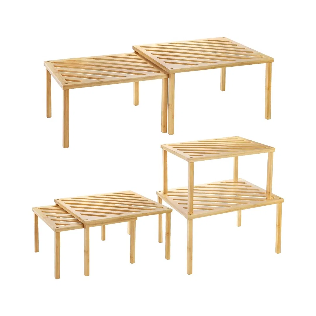 Wooden Stackable Storage Shelf - Food and Kitchen Organizer