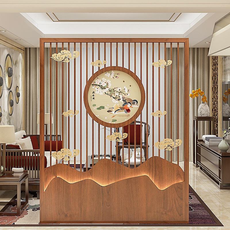 Wholesale Modern Chinese Style Room Divider with LED Lighting - Laser-Cut Wooden Screen for Living Room, Office, or Entryway (CN Supplier)