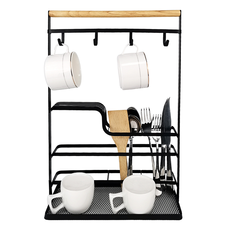 Kitchen Storage Cutlery Rack Cooking Utensils Holder Standing Metal and Wood Kitchen Organizer