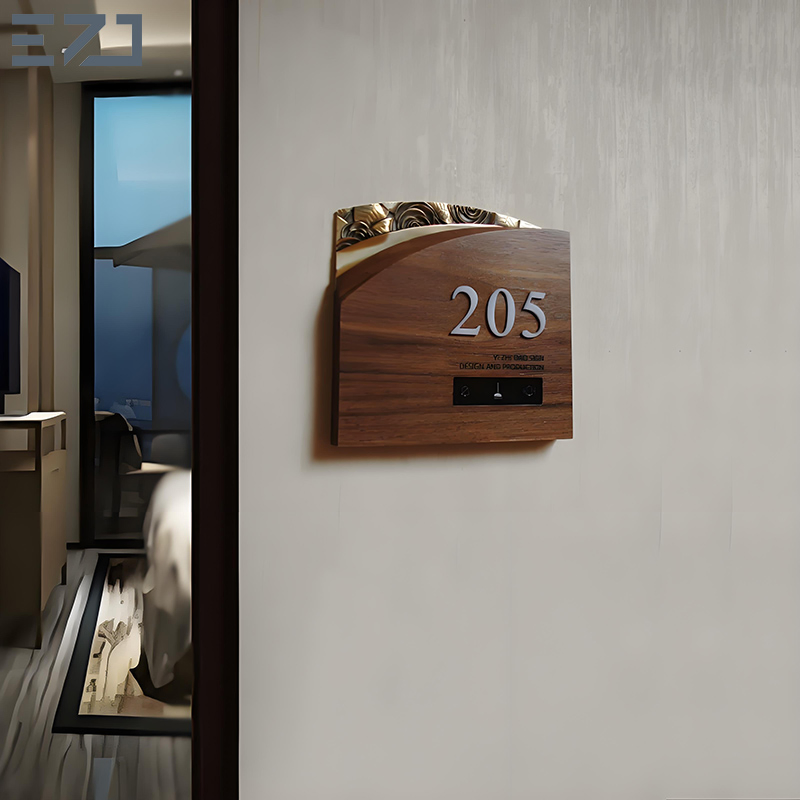 Ezd Custom Brass Relief Do Not Disturb Walnut Wood Hotel Number Signages