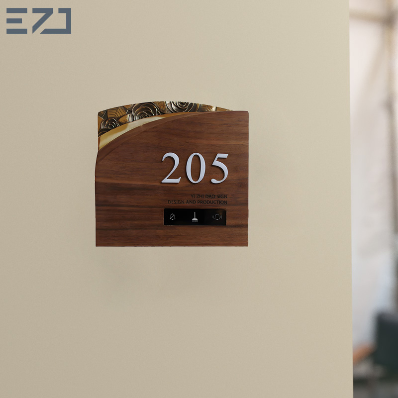 Ezd Custom Brass Relief Do Not Disturb Walnut Wood Hotel Number Signages