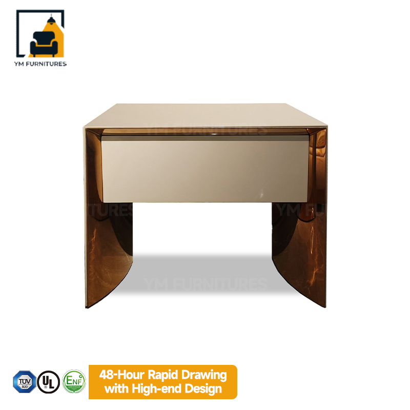 Modern Bedroom Decor One-Drawer Bedside Table Metal&Lacquer Nightstand Nightstands