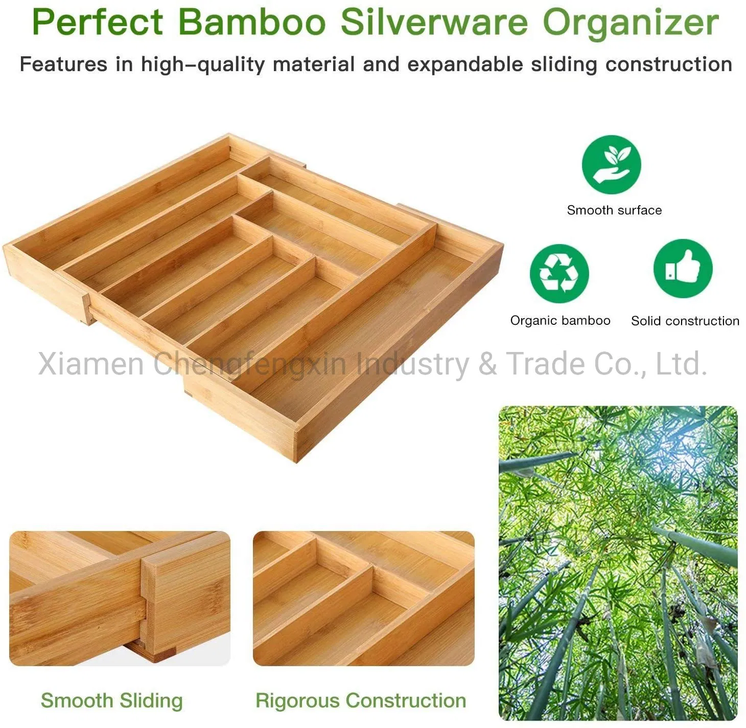 Bamboo Expandable Drawer Organizer for Utensils Holder, Adjustable Cutlery Tray, Wood Drawer Dividers Organizer for Silverware, Flatware, Knives in Kitchen, Bed