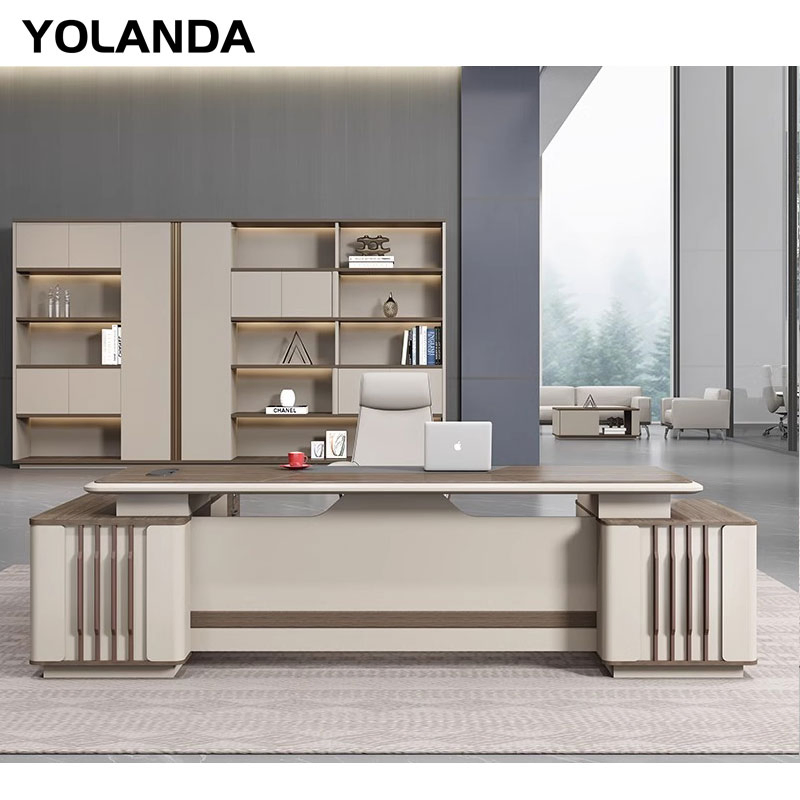 Yolanda Furniture CEO Modern Wood Scrivanie L Shape Luxury Executive Works Manage Table and Chair Set Office Desks