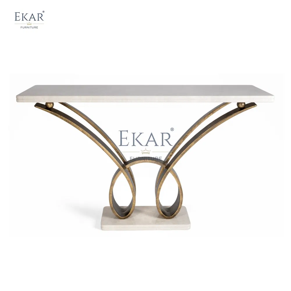 Modern Metal Console Table with Wooden Top for Entryway or Living Room