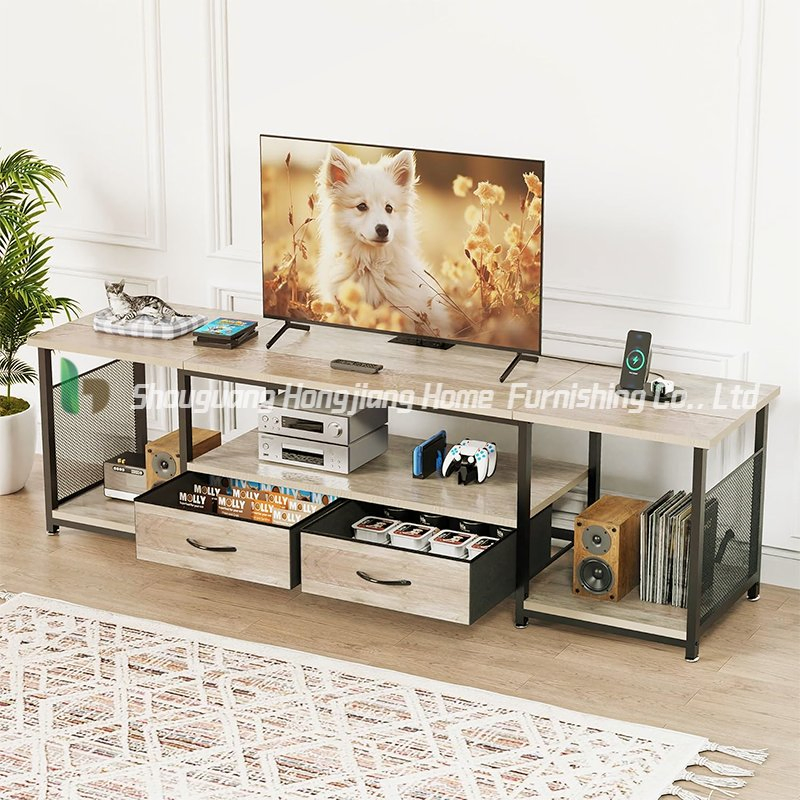 Modern Minimalist Large TV Stand with Storage Drawers for Living Room Entertainment